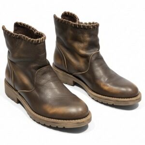 COOL WAY Brown Leather Ankle Boots Women's Size 39 Distressed Studded